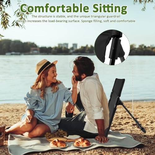 Folding Beach Chair Lightweight Camping Floor Chair with Storage Bag Portable Seats Low Beach Chair Fold up Chair Sun Lounger Back Chair for Fishing Barbecues Hiking Traveling Outside Activities - Image 4