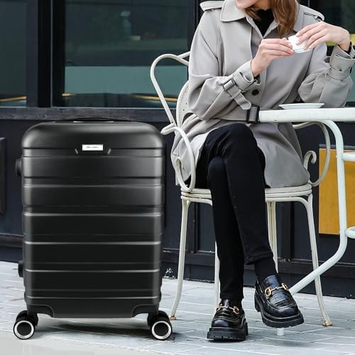 Panana Lightweight Hard Shell Suitcases Cabin Hold Luggage ABS Expandable Durable Trolley Travel Luggage with 4 Spinner Wheels TSA Lock, 3 Size for Choose (Black, 24 Inch) - Image 2