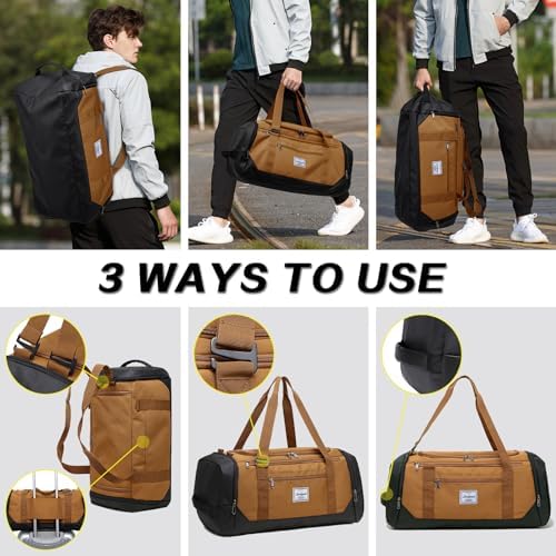 Laripwit Travel Duffle Bag for Men 40L Medium Gym Duffel Backpack with Shoe Compartment & Wet Pocket Sports Holdalls Women Weekend Overnight Bag for Traveling Camping, Brown - Image 3