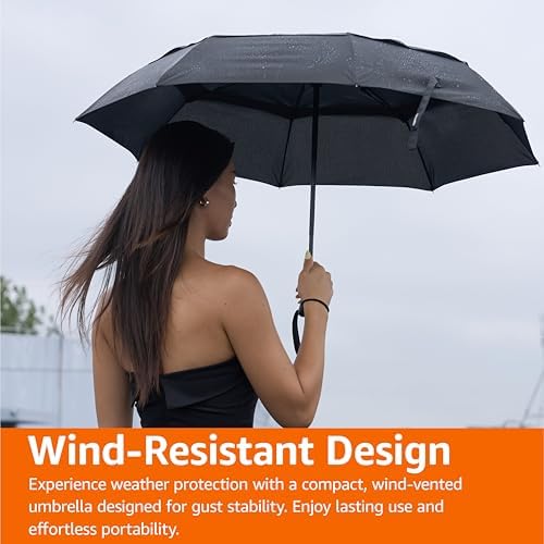 Amazon Basics Round Automatic Travel Compact Umbrella Windproof Strong, with Wind Vent, Black, One Size - Image 6