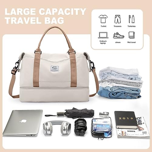 for Easyjet Airlines Underseat Cabin Bag 45X36X20 Weekend Overnight Carry on Holdall for Women Travel Duffel Sport Gym Tote Mum Hospital Bags with Wet Pocket,E10-beige Brown - Image 4