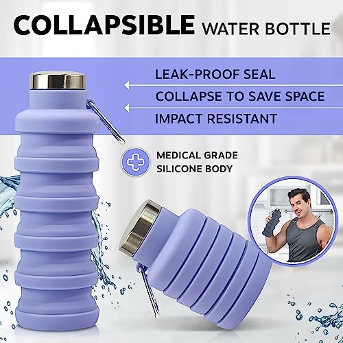 Collapsible Water Bottle Uk Brand Bpa Free Silicone Travel Essential Foldable Gym Bottle Leakproof Hiking Camping Accessories Cycling Bottle Yoga Bottle Kids 500ml - Image 2