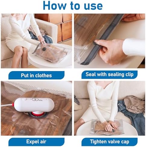 Vacuum Storage Bags with Electric Pumps, 12-Pack Vacuum Bags for Clothes Travel, Reusable, Suitable for Clothing storage, Travel, Luggage and Suitcase Storage - Image 8