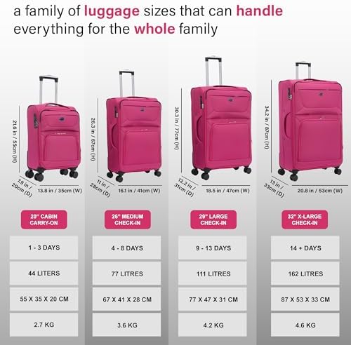 Aerostar Carry-on 20" Lightweight Soft Expandable Suitcase, Hand Luggage 4 Wheels & Combination Lock, 55x35x20cm | Accepted All Airlines easyjet, RyanAir, British Airways (Cerise Pink, 36 litres) - Image 6