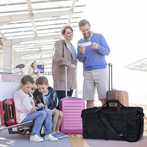 Fmeida 65L Foldable Travel Duffle Bag, Lightweight Waterproof Weekend Luggage with Shoes Compartment, Large Overnight Holdall Tote, Black - Image 8