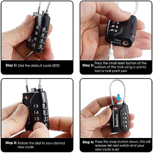 SharkByte TSA Approved Suitcase Locks - 4-Dial Security Travel Combination Padlock, Flexible Cable Wire Travel Lock for Suitcases, Luggage locks, Case Travel Bag Gym Locker Code Small PadLock (Pack 4) - Image 8