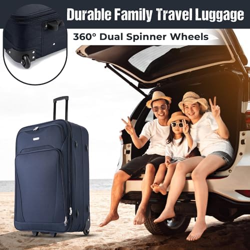26" Medium Suitcase Lightweight Luggage Expandable Hold Check in Travel Bag on Wheels Blue 69L - Image 7