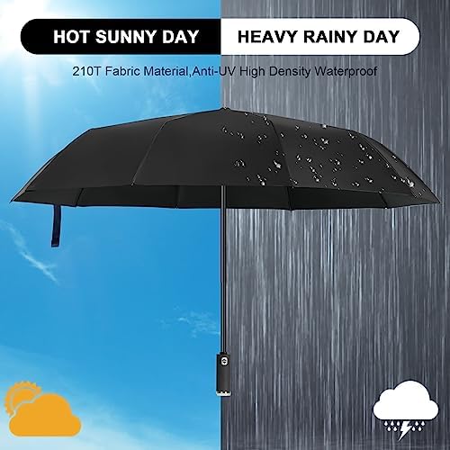 Vicloon Folding Umbrella, Travel Umbrella with LED Light, 10 Ribs Auto Open/Close Golf Umbrella, Compact Windproof Umbrella, Sturdy Reinforced Canopy Automatic Portable Umbrella - Black - Image 4