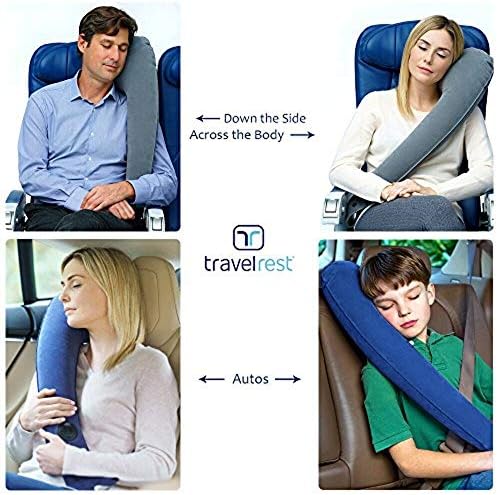 TRAVELREST Ultimate Travel Neck and Body Pillow - Unparalled Support Design, Essentail for Bus, Train, Airplane, Office, Wheelchairs, Comfort and Support, Rolls Up, Straps to Airplane Seat & Car- Blue - Image 3