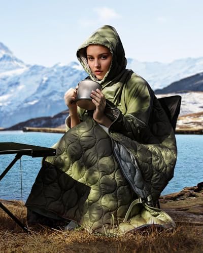 Travel Bird Sleeping Blanket for Camping, Wearable Blanket Insulated Poncho Hooded, Protable Pillow for Winter Picnics, Hiking, Travel, Sports - Image 4