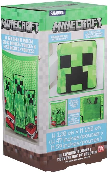 Minecraft Creeper 2-in-1 Cushion Blanket - Officially Licensed Microsoft Travel Blanket, Foldable Soft Fluffy Throw, Compact Design for Living Room or Bedroom Decor, 120cm x 150cm| Paladone - Image 8