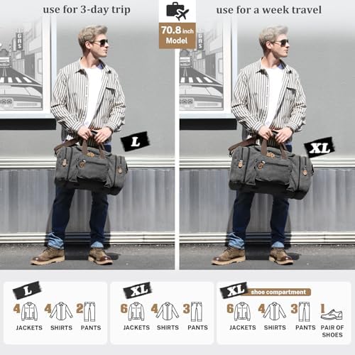 Gonex Expandable Canvas Holdall for Men, 50L / 60L Duffel - Multi-Pockets Overnight Weekend Bag, Unisex Holdall Travel Duffle - Weekender bag, Dark Grey - Image 7