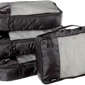 Amazon Basics Packing Cubes for Suitcases, Travel Organisers, Zipper, 4-Piece Set Bags, 2 Large and 2 Medium, Black