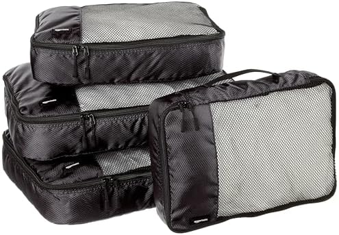 Amazon Basics Packing Cubes for Suitcases, Travel Organisers, Zipper, 4-Piece Set Bags, 2 Large and 2 Medium, Black