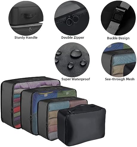 Packing Cubes for Suitcase,Lychico 9pcs Travel Luggage Packing Organizers Waterproof Travel Essentials Bag Clothes Shoes Storage Bags, Black - Image 4