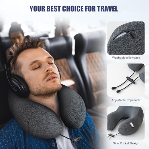 Travel Pillow for Airplane, Neck Pillow for Travel, Memory Foam Travel Neck Pillow for Adults, Soft & Lightweight Flight Pillow, Ergonomic Neck Cushion With Carry Bag - Image 5
