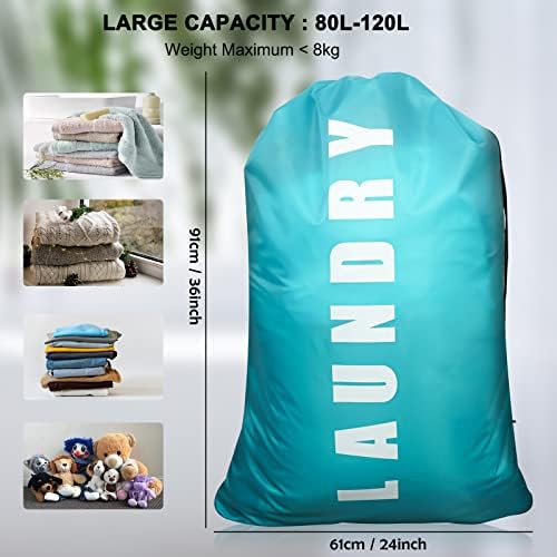 2 Pack Upgrade Extra Large Travel Laundry Bag with Drawstring,24" x 36" Durable Rip-Stop Dirty Clothes Shoulder Bag for Travel, Bathroom Home or Dormitory (Blue Pink) - Image 2