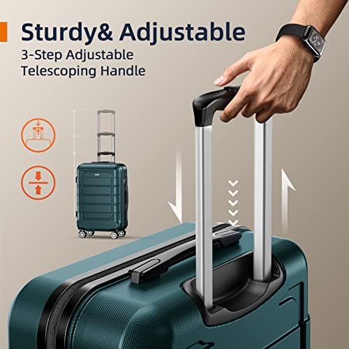 SHOWKOO Luggage Sets 3 Piece Hard Shell PC+ABS Expandable Lightweight Durable Trolley Travel Suitcase with Spinner Wheels TSA Lock, 20" 24" 28" -Army Green - Image 6