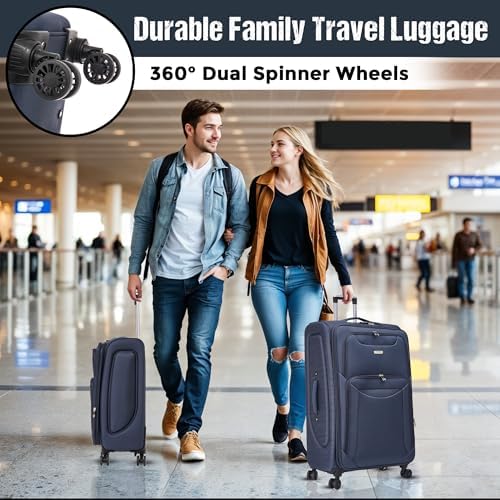 24" Medium Super Lightweight 4 Wheel Suitcase Luggage Expandable with Wheels Navy - Image 8