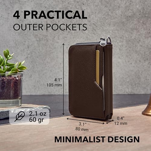 Vaultskin Notting Hill Minimalist Leather Zipper Wallet for Women and Men: Slim Multi Cardholder with RFID Blocking and Keychain Ring - Image 4