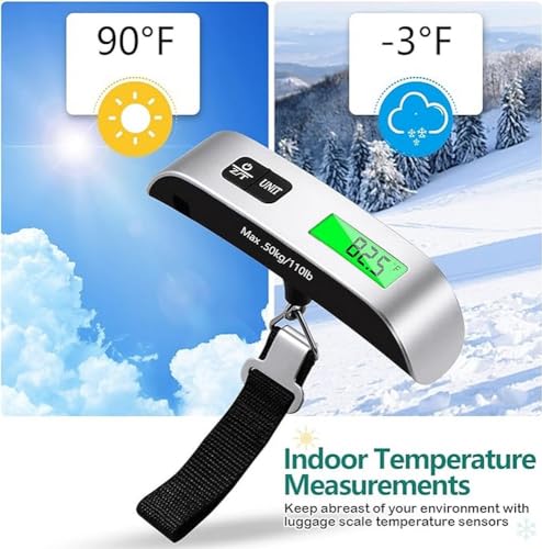 Digital Luggage Scale, Portable Luggage Weight Scale, Hanging Suitcase Weigher for Travel, Suitcase Scale with Temperature Measurement Function 110 lb/ 50KG Capacity - Image 4