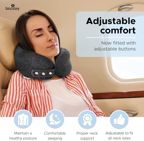 SnoozEasy™ Travel Pillow for Adults | High-Density Memory Foam Neck Pillow for Airplane | Adjustable Flight Travel Cushion with Eye Mask, Ear Plugs, Carry Bag & Carabiner Clip | UK Brand - Image 3