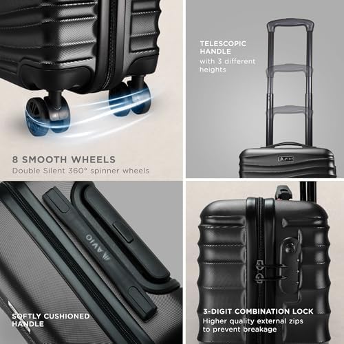 AVIO Wave Cabin Suitcase 45x36x20cm - Lightweight Double Wheel Luggage Bag, 2 Internal Pockets, Telescopic Handle 3 Heights, Durable ABS Hard Shell - Approved by Most Airlines - Image 5