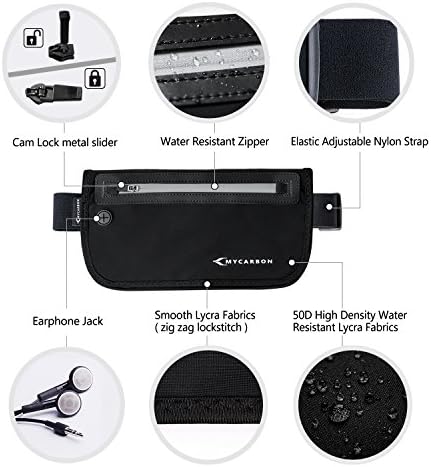 MYCARBON Travel Money Belt RFID Against Invisible Theft Secret Wallet Hidden Under Clothes Belt Wallet Security Travel Pouch Waist Bumbag for Money,Cards,Passports,Phone up to 6" (Black) - Image 4