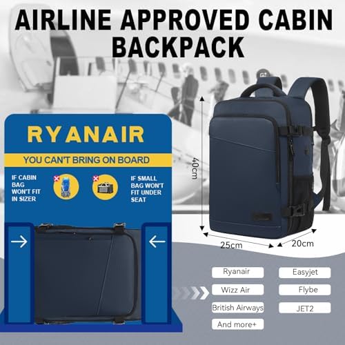 Yankony for Ryanair Cabin Bags 40x20x25 Underseat Cabin Bag, Small Travel Backpack Cabin Size Carry on Hand Luggage Bag for Airplanes, Multiple Pockets Comfort Rucksack 20L for Men and Women - Image 2