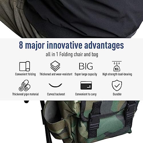 Fishing Stool Folding Camping Chair with Backpack Waterproof Portable Rucksack with Seat 100kg Max Load for Hiking Fishing Picnic Travel - Image 4