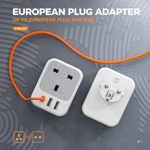 TESSAN UK to European Plug Adapter 2 Pack, USB C Travel Adapter UK to Europe with 3 USB, 4 in 1 Type E F EU Plug for Euro Spain France Turkey Germany Egypt Norway Iceland Greece Portugal Poland - Image 2