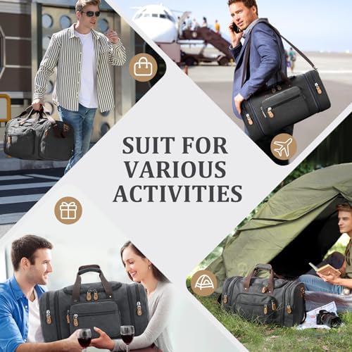 Gonex Expandable Canvas Holdall for Men, 50L / 60L Duffel - Multi-Pockets Overnight Weekend Bag, Unisex Holdall Travel Duffle - Weekender bag, Dark Grey - Image 8