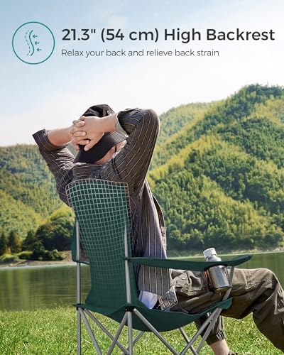 SONGMICS Set of 2 Folding Chairs, Camping Chairs, Comfortable Heavy Duty Structure, Max. Load 150 kg, with Drink Holder, Outdoor Chair - Image 4