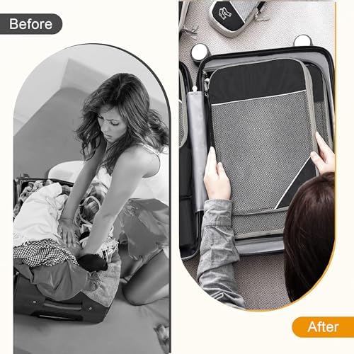 6 PCS Compression Packing Cubes, Black Extensible Ultralight Packing Cubes for Suitcases, Suitcase Organiser Bags Set, Travel Cubes Organiser Bags Packing Cubes for Suitcases Backpack Luggage - Image 6