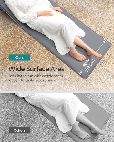 SONGMICS Set of 2 Folding Beach Sunloungers, Deck Beach Chairs Mats, Reclining Backrest, Lightweight Portable with Handle, for Camping Garden Pool, 158 x 55 cm, Slate Grey GCB251G01 - Image 3