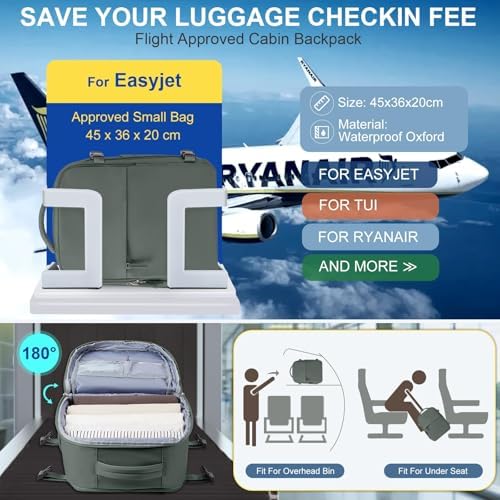 SZLX Cabin Bags for Ryanair 40x20x25 Underseat Travel Bag Carry Ons Ruscksack for Plane Hand Luggage Easyjet Cabin Bag 45x36x20 Travel Backpack Cabin Size Women Men Casual Daypack Fit 14 Inch Laptop - Image 2
