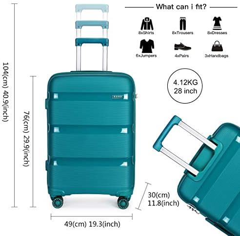 Kono Large Suitcase Hard Shell Travel Trolley 4 Spinner Wheels Lightweight Polypropylene Check in Luggage with TSA Lock (Turquoise,76cm/100L) - Image 3