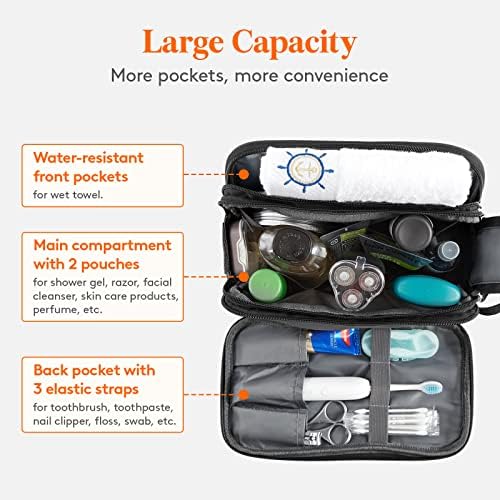 Lifewit Toiletry Bag for Men, Large Travel Shaving Dopp Kit with Double Zippers, Water-Resistant Bathroom & Travel Organizer for Full Size Toiletries and Shaving Accessories, Medium, Black - Image 2