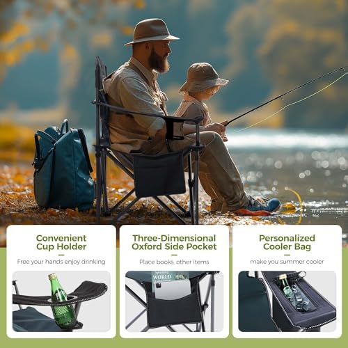 ALPHA CAMP Camping Chairs for Adults Heavy Duty Camping Chair Up to 200 kg Folding Camp Chair with Cup Holder and Cooler Bag for Outdoor Picnic Fishing, Lightweight and Portable, Green - Image 4