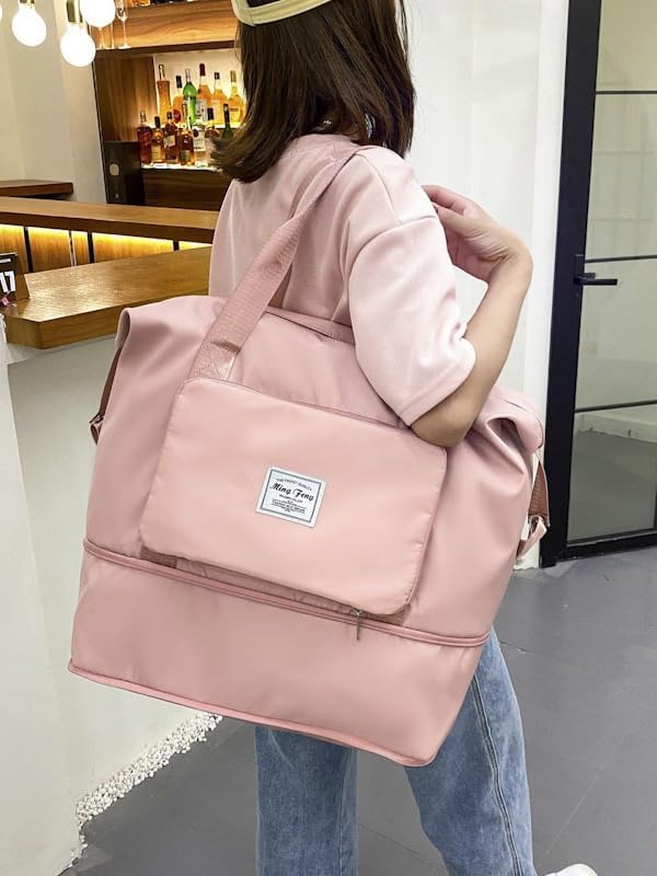 Flintronic Duffel Bag, Foldable Overnight Weekend Bags for Women, Lightweight Hospital Bag with Wet and Dry Separation Bag, Large Holdall/ Cabin Bag for Gym, Sports and Travel - Pink - Image 5