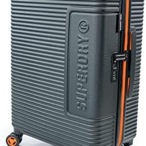 Superdry Hard Shell Travel Suitcases - Lightweight, Robust, TSA Locks, with 8 Smooth Spinner Wheels, Telescopic Trolley, Clothing Retention Straps & High Cap Luggage (Black/Orange, Small)