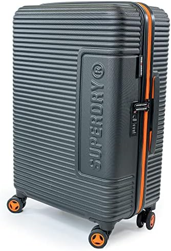 Superdry Hard Shell Travel Suitcases - Lightweight, Robust, TSA Locks, with 8 Smooth Spinner Wheels, Telescopic Trolley, Clothing Retention Straps & High Cap Luggage (Black/Orange, Small)