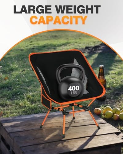 Ultra Lightweight Portable Outdoor Comfortable Folding Camping Chair with Carry Bag and Side Pocket, High Weight Capacity, Suitable for Camping, Fishing, Hiking, Traveling, Picnics, Orange - Image 4