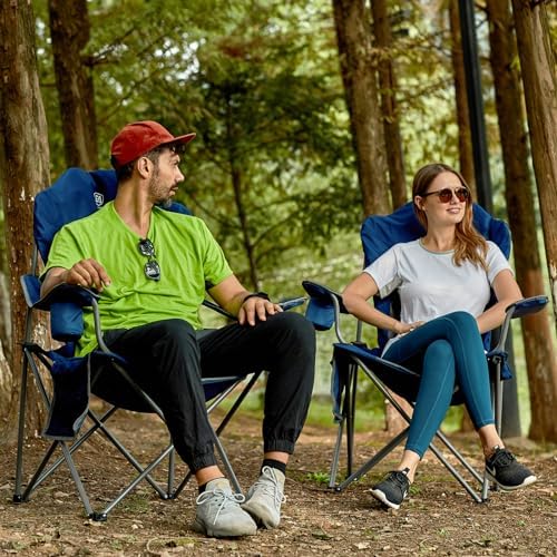 EVER ADVANCED Camping Chairs for Adults Heavy Duty Folding Chair Up to 160kg Oversized with High Back & Cup Holder & Side Pocket Comfy Camp Fold Up Chair - Image 2