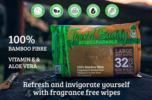 Large Body Wet Wipes Biodegradable - No Rinse Bath Or Shower Bamboo Wipe - Gym, Travel, Camping, Backpacking, Hiking, Pets, Festival Essentials/Accessories, 32 Wipes(8"X12"/20X30CM) - Image 5