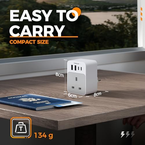 TESSAN UK to European Plug Adapter, 5 in 1 Travel Adapter with 2 USB C and 2 USB A, 3600W European Plug Adaptor, Type E F Travel for Spain France Turkey Germany - Image 2