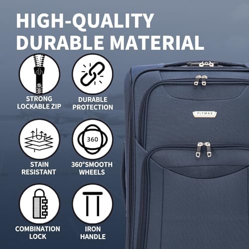 24" Medium Super Lightweight 4 Wheel Suitcase Luggage Expandable with Wheels Navy - Image 4