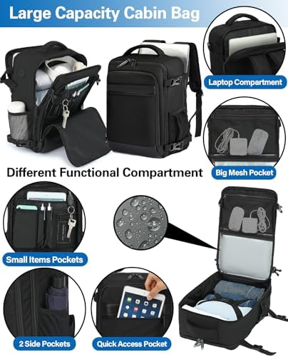 Cabin Bags 40x20x25 for Ryanair Underseat Travel Backpack Ruscksack Carry-ons Hand Luggage Bag Cabin Size 20L for Flight with Laptop Compartment Fit 14 Inch Laptop Black - Image 4