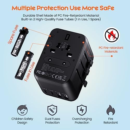 Bigfish Universal Travel Adapter, Worldwide Travel Plug Adapter with 2 USB A and 2 USB C, Dual 10A Fuses All In One International Travel Adapter - EU UK US AUS Plugs - Image 7