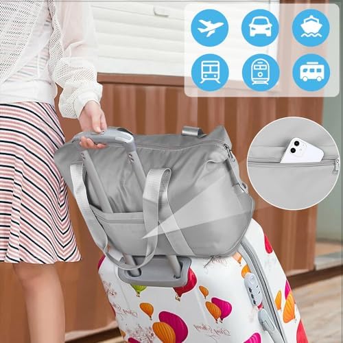 Weekend Bag for Women - Overnight & Carry-On Expandable Holdall for Vacation, Sports, Shopping (36L Grey) - Image 3